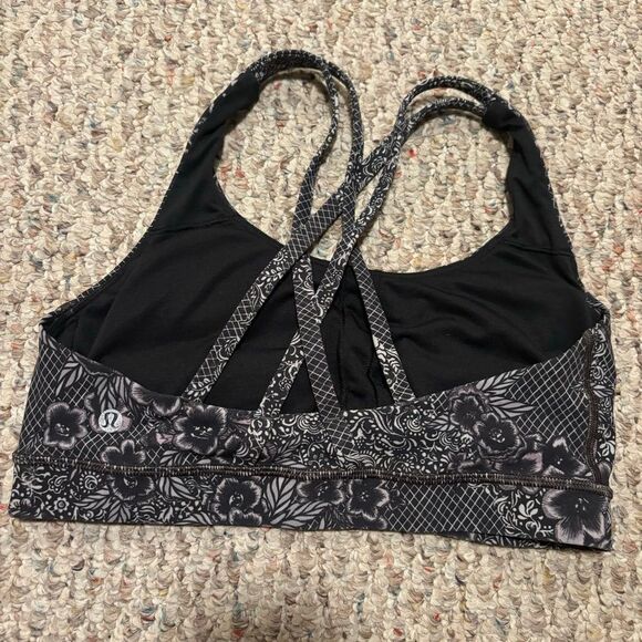 Lululemon Energy Bra Trellis Bloom Energy Bra Ice Grey Black- Size 8 - Picture 1 of 4